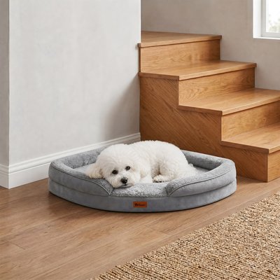 Kylinsure Kylinsure Corner Dog Bed with Removable Washable Cover, Grey, Medium