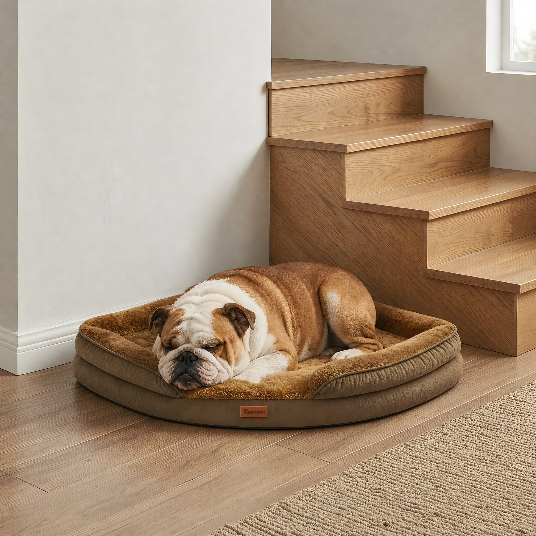 Kylinsure Corner Dog Bed with Removable Washable Cover, Coffee, Large