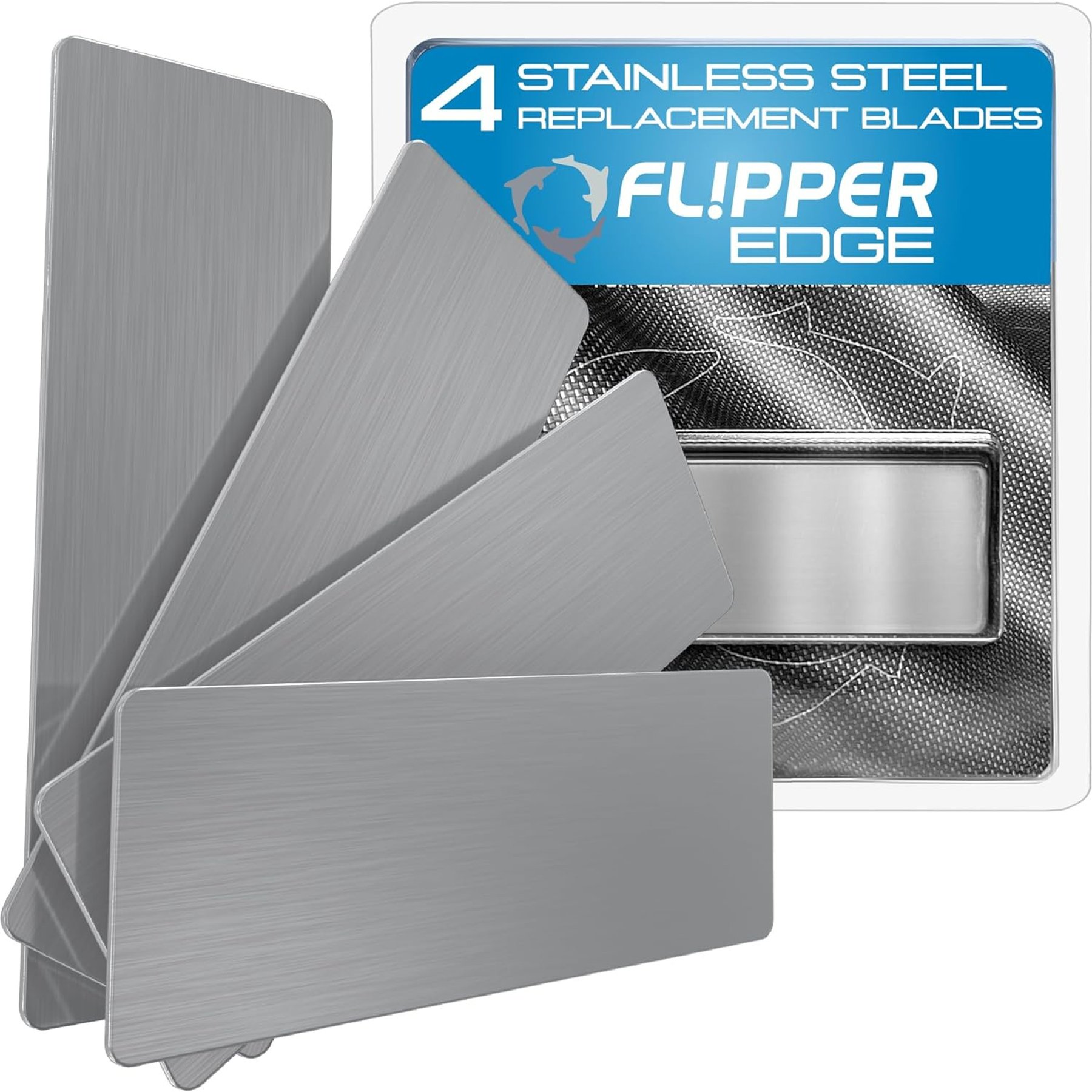 Flipper Edge Algae Scraper Standard Stainless Steel Replacement Blades, 4 count