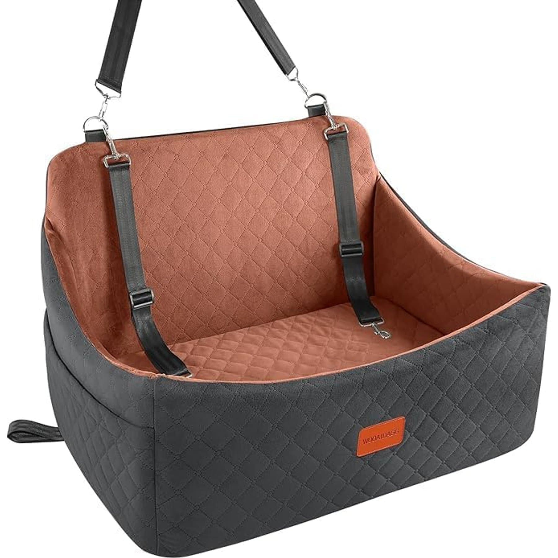 ALFATOK Memory Foam Pad Non-Slip Washable Removable Cover Dog Elevated Car Travel Seat, Black & Brown