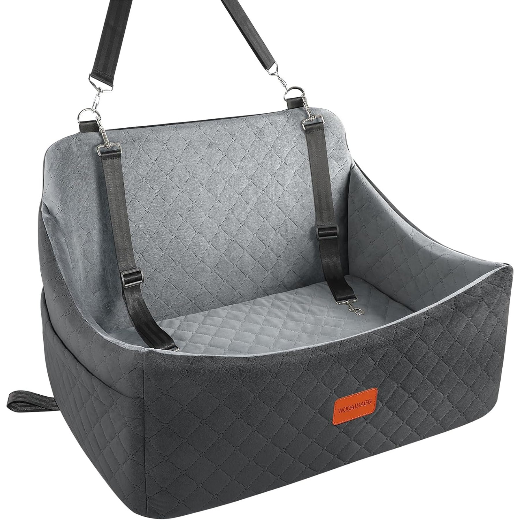 ALFATOK Memory Foam Pad Non-Slip Washable Removable Cover Dog Elevated Car Travel Seat, Black & Gray
