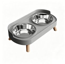 DOPZER Elevated Double Stainless Steel Dog & Cat Bowls with Stand, 2-cup, Grey