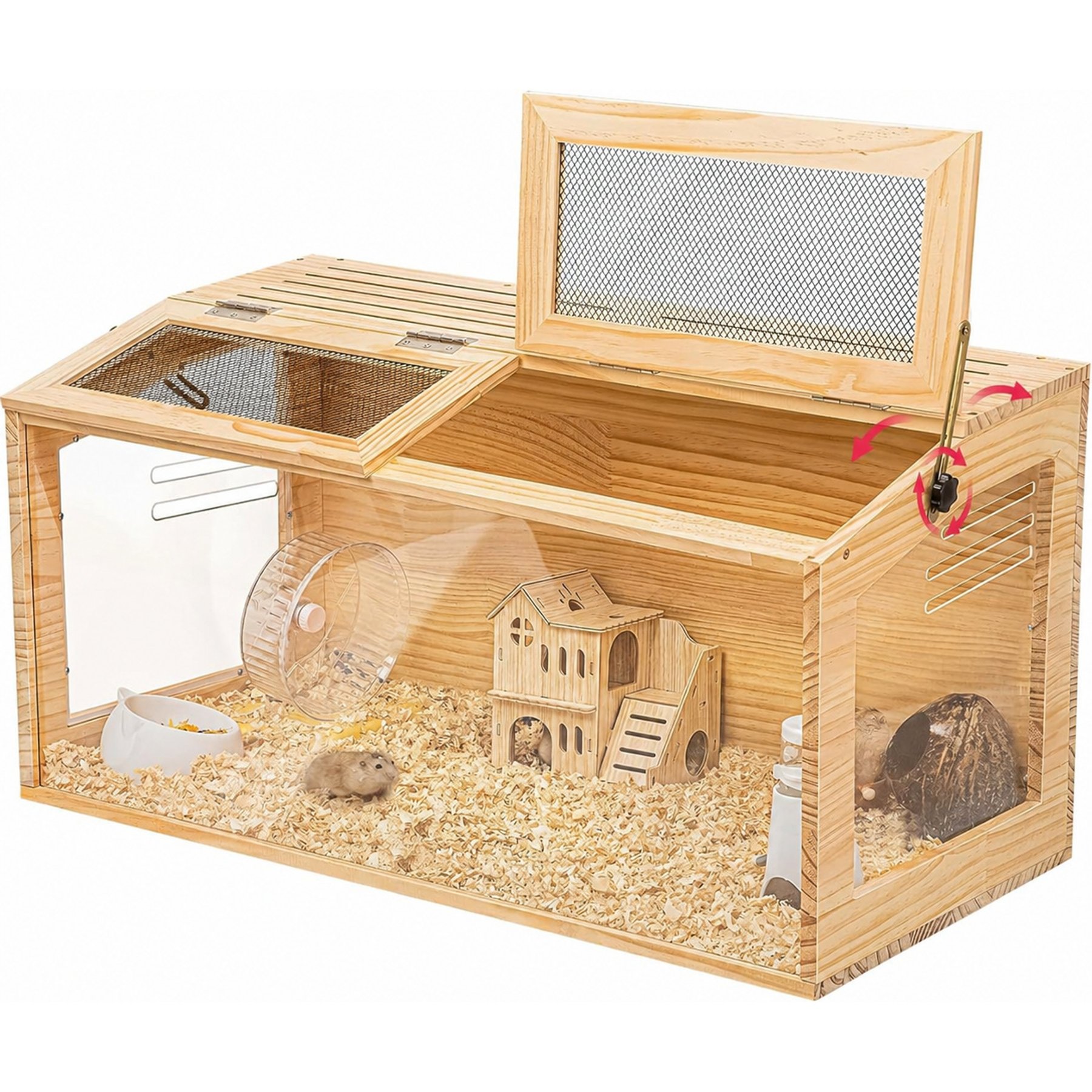 Prolee Wooden Smallpet Cage with Bite-Proof Mesh, 32-in
