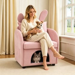 Yafylly Bunny-Ear Pet-Friendly Armchair Memory Foam Furniture Style Sofa Dog & Cat Bed, Medium: 27.4 x 25.2 x 37.4-in, Pink
