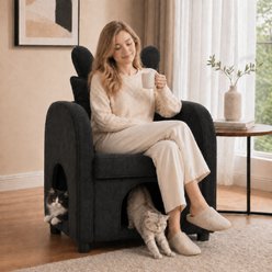 Yafylly Bunny-Ear Pet-Friendly Armchair Memory Foam Furniture Style Sofa Dog & Cat Bed, Medium: 27.4 x 25.2 x 37.4-in, Black