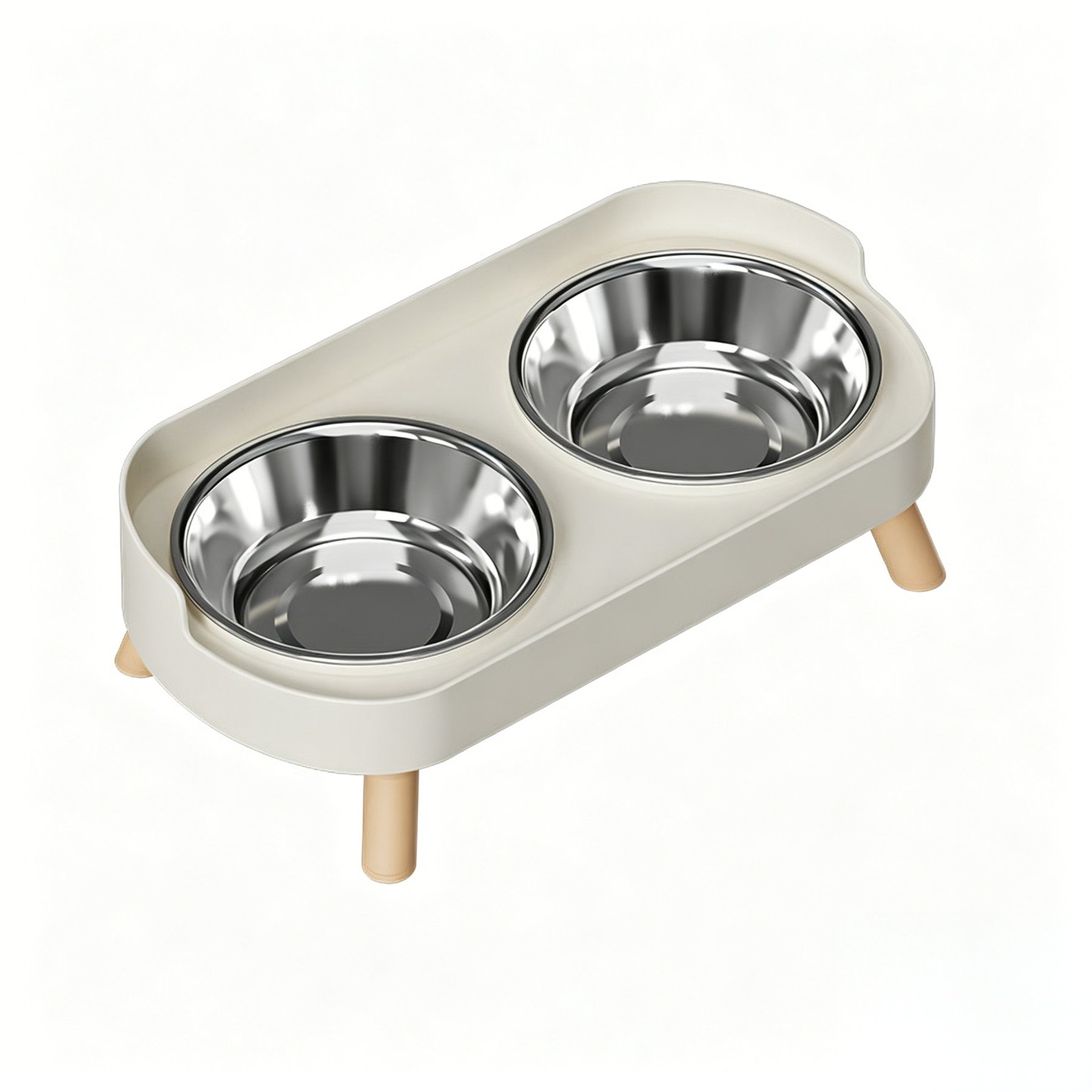 DOPZER Elevated Double Stainless Steel Dog & Cat Bowls with Stand, 2-cup, White