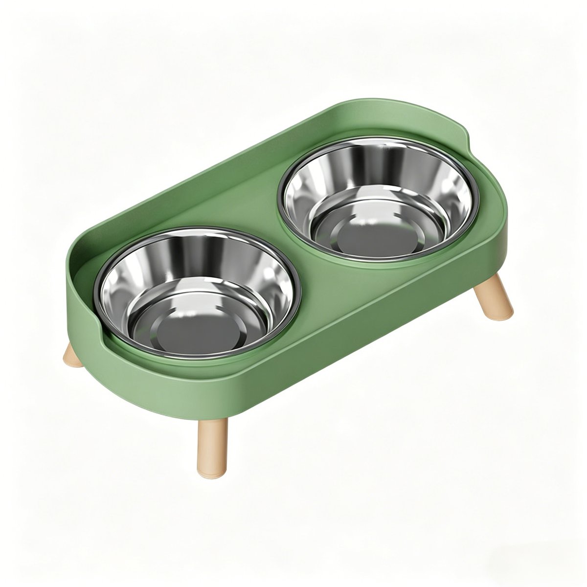 DOPZER Elevated Double Stainless Steel Dog & Cat Bowls with Stand, 2-cup, Green