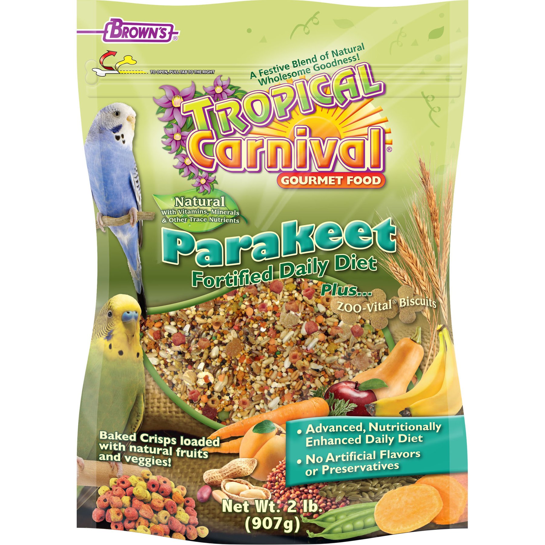 Brown's Tropical Carnival with ZOO-Vital Biscuits Parakeet Food, 2-lb bag