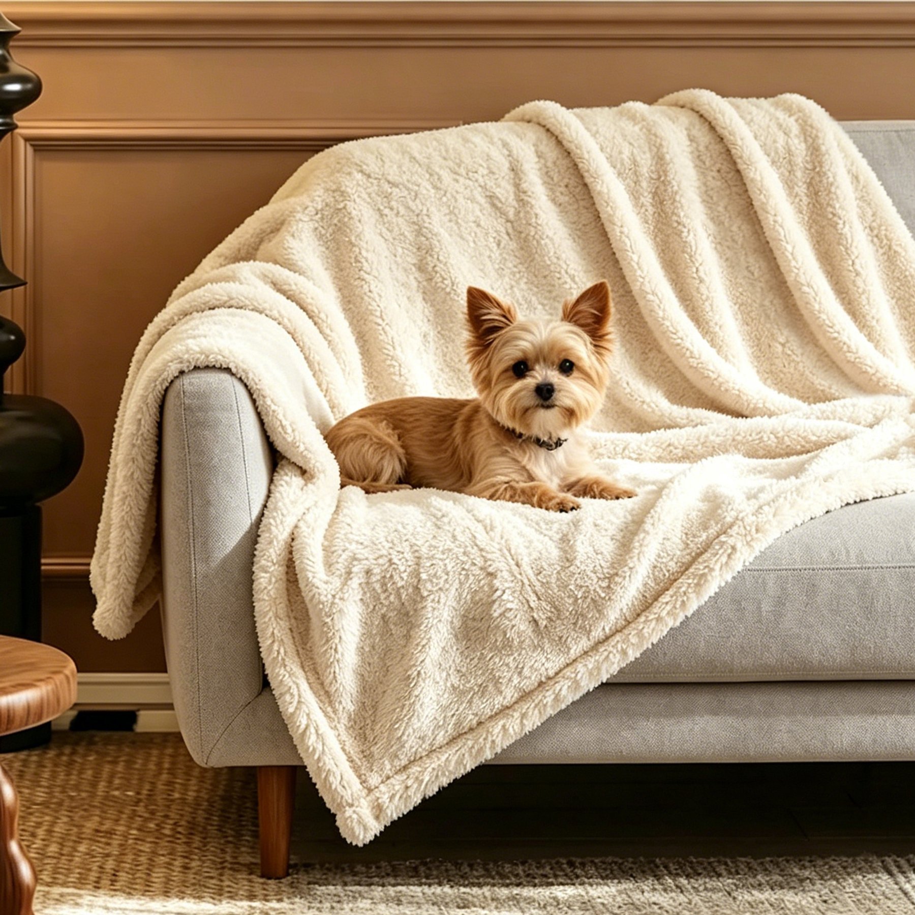 HOMAGICO Flannel Double-Sided Throw Furniture Protector Waterproof Dog Blanket, Beige, Large: 40 x 57-in