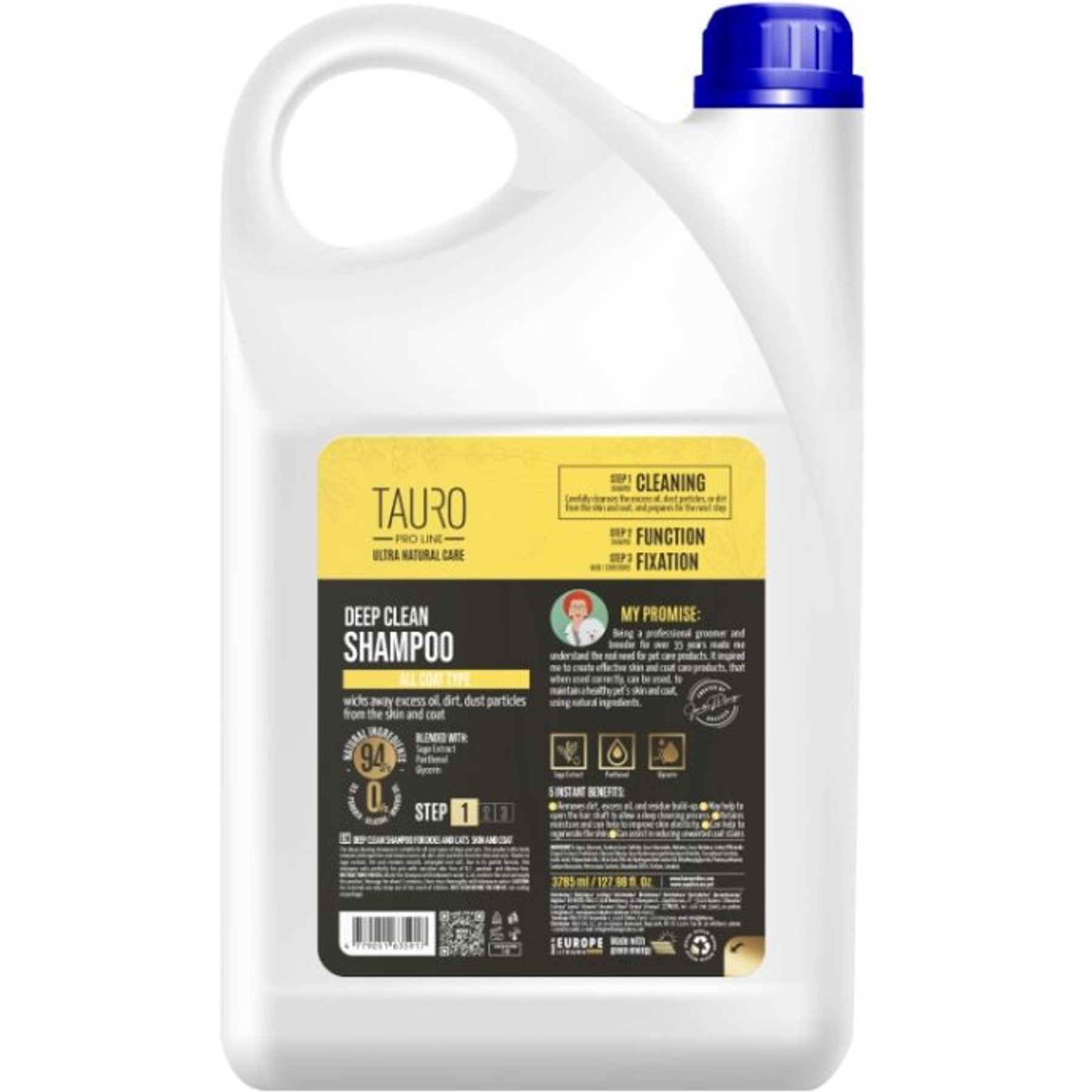 Tauro Pro Line Ultra Natural Care Step 1 Deep Clean Dog & Cat Shampoo, 128-fl oz bottle