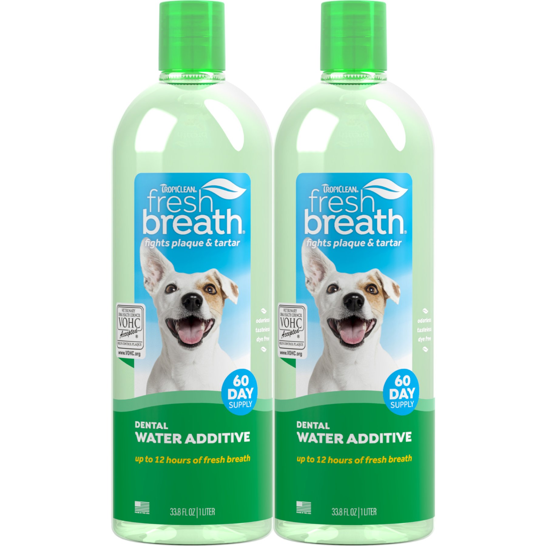 TropiClean Breath Freshener & Teeth Cleaning Solution Tartar Control Dog Dental Water Additive, 33.8-fl oz bottle, 2 count