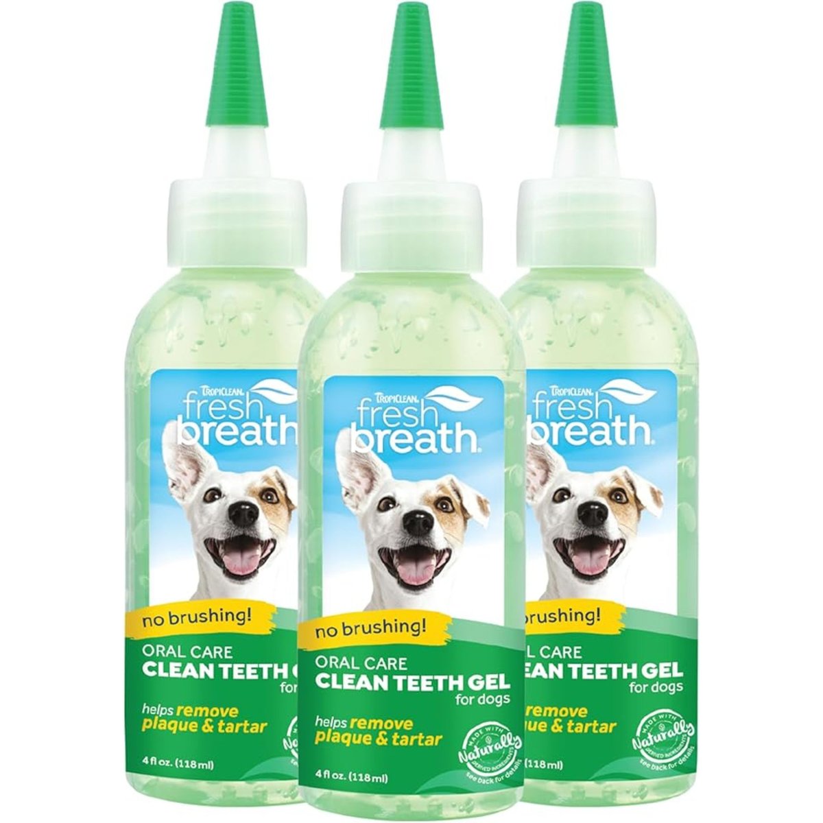 TropiClean Fresh Breath No Brush Toothpaste for Plaque, Tartar Control Dog Dental Gel, 4-fl oz bottle