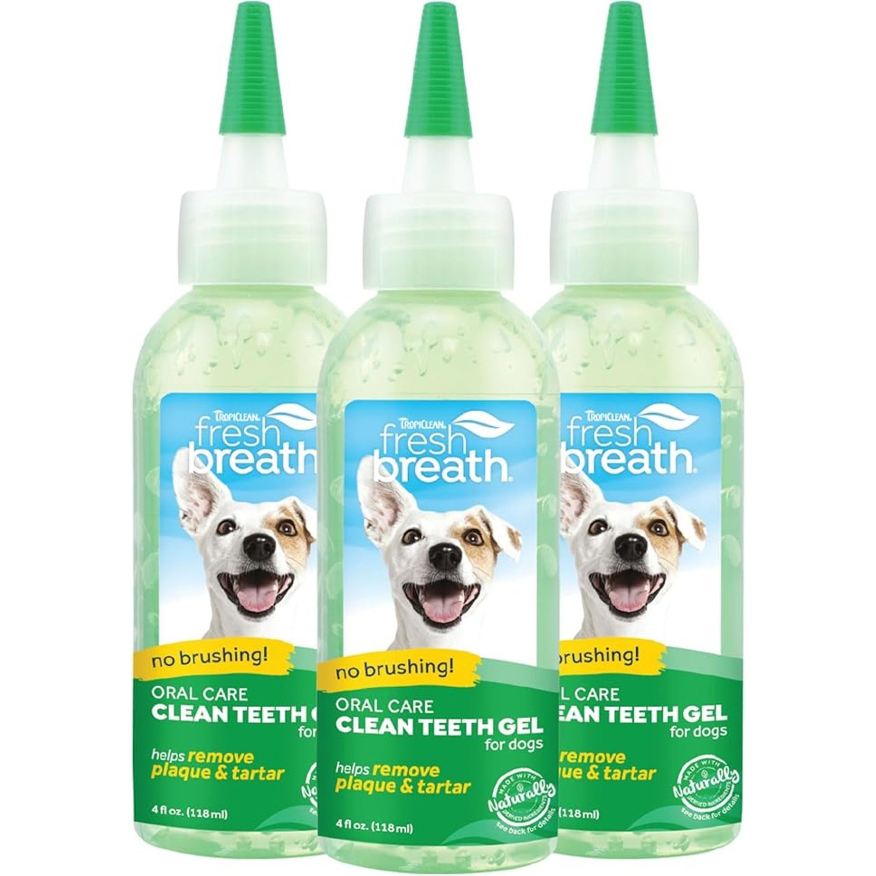 TropiClean Fresh Breath No Brush Toothpaste for Plaque, Tartar Control Dog Dental Gel, 4-fl oz bottle