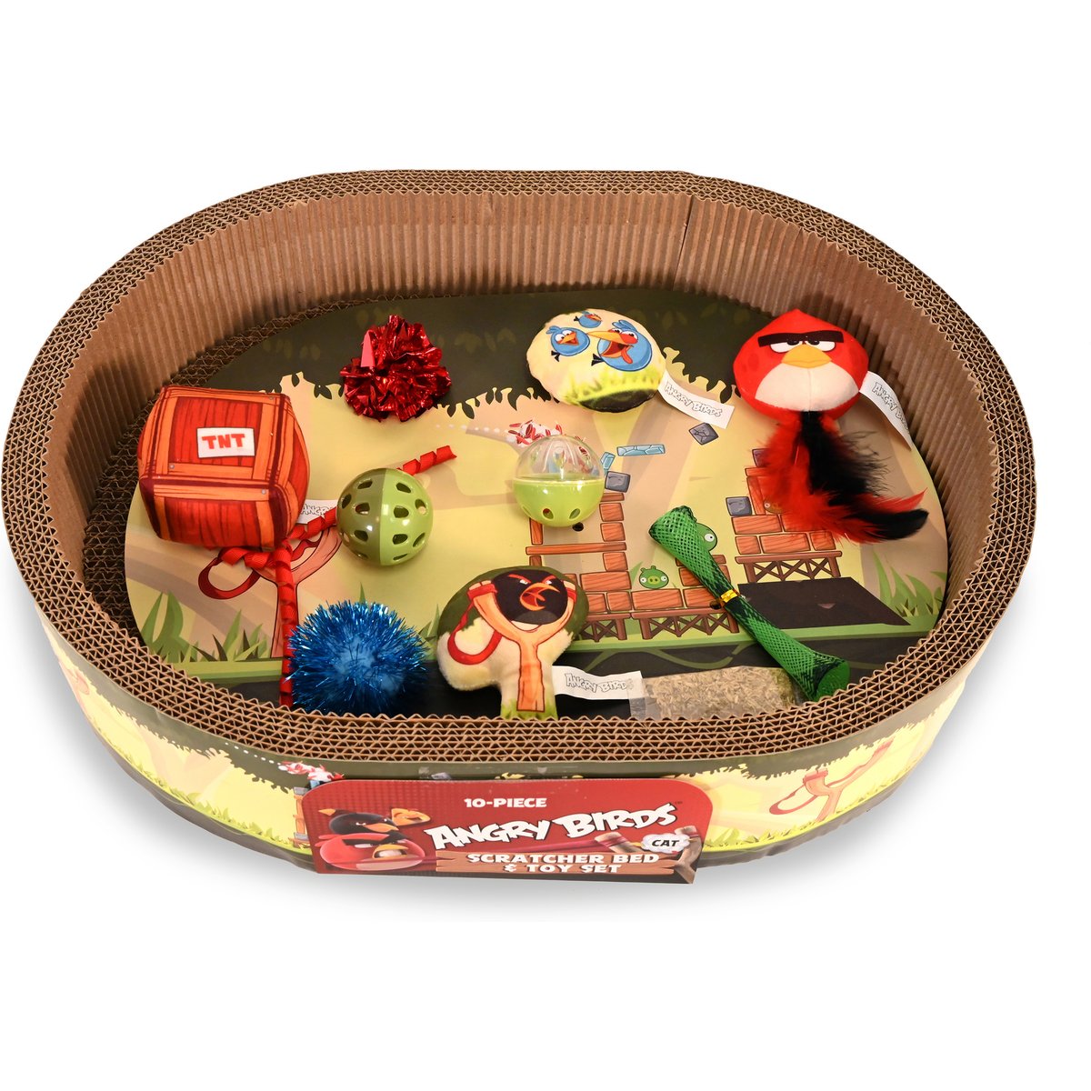 Angry Birds 10-Piece Play Set Scratcher Cat Toy with Catnip, 18-in, Green