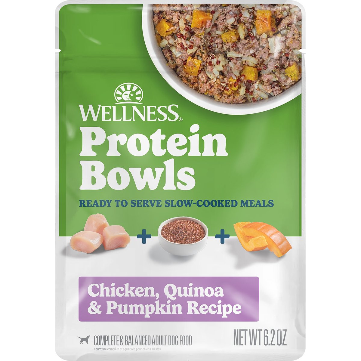 Wellness Protein Bowls Adult Wholesome Grains Chicken, Quinoa & Pumpkin Fresh Alternative Dog Food, 6.2-oz pouch