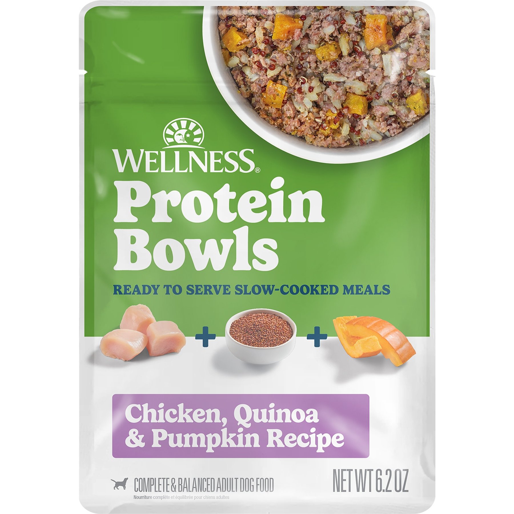 Wellness Protein Bowls Adult Wholesome Grains Chicken, Quinoa & Pumpkin Fresh Alternative Dog Food, 6.2-oz pouch