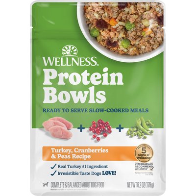Wellness Wellness Protein Bowls Adult Wholesome Grains Turkey, Cranberries & Peas Fresh Alternative Dog Food, 6.2-oz pouch