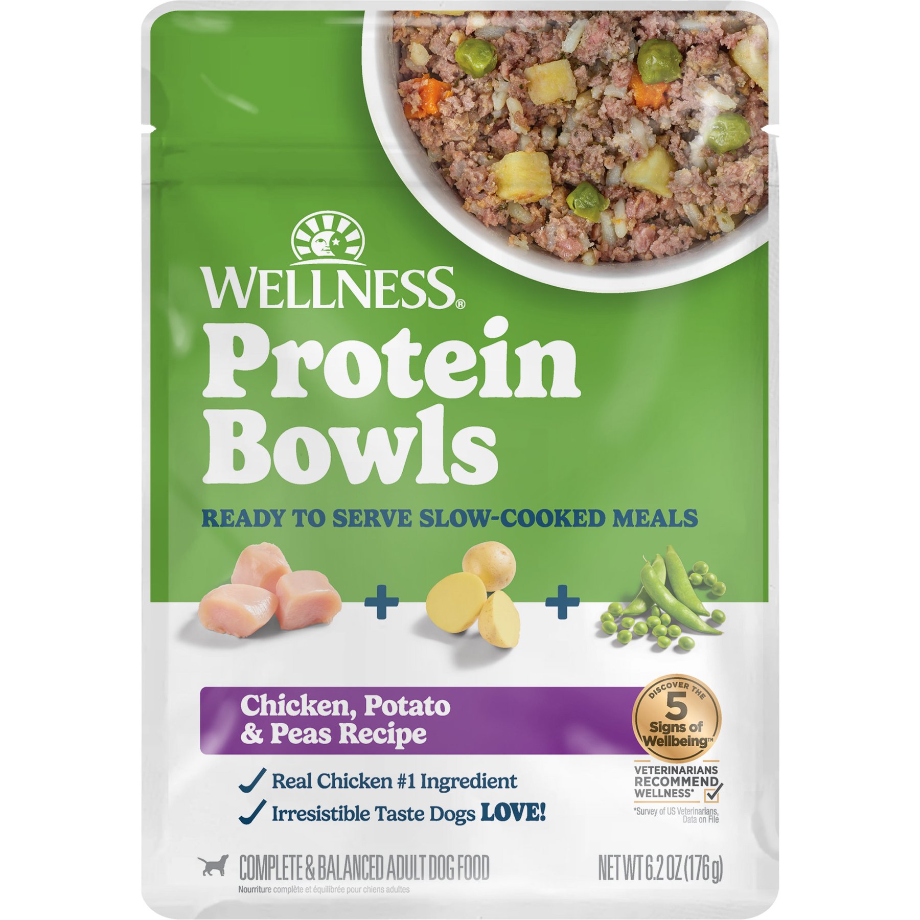 Wellness Protein Bowls Adult Wholesome Grains Chicken, Potato & Peas Fresh Alternative Dog Food, 6.2-oz pouch