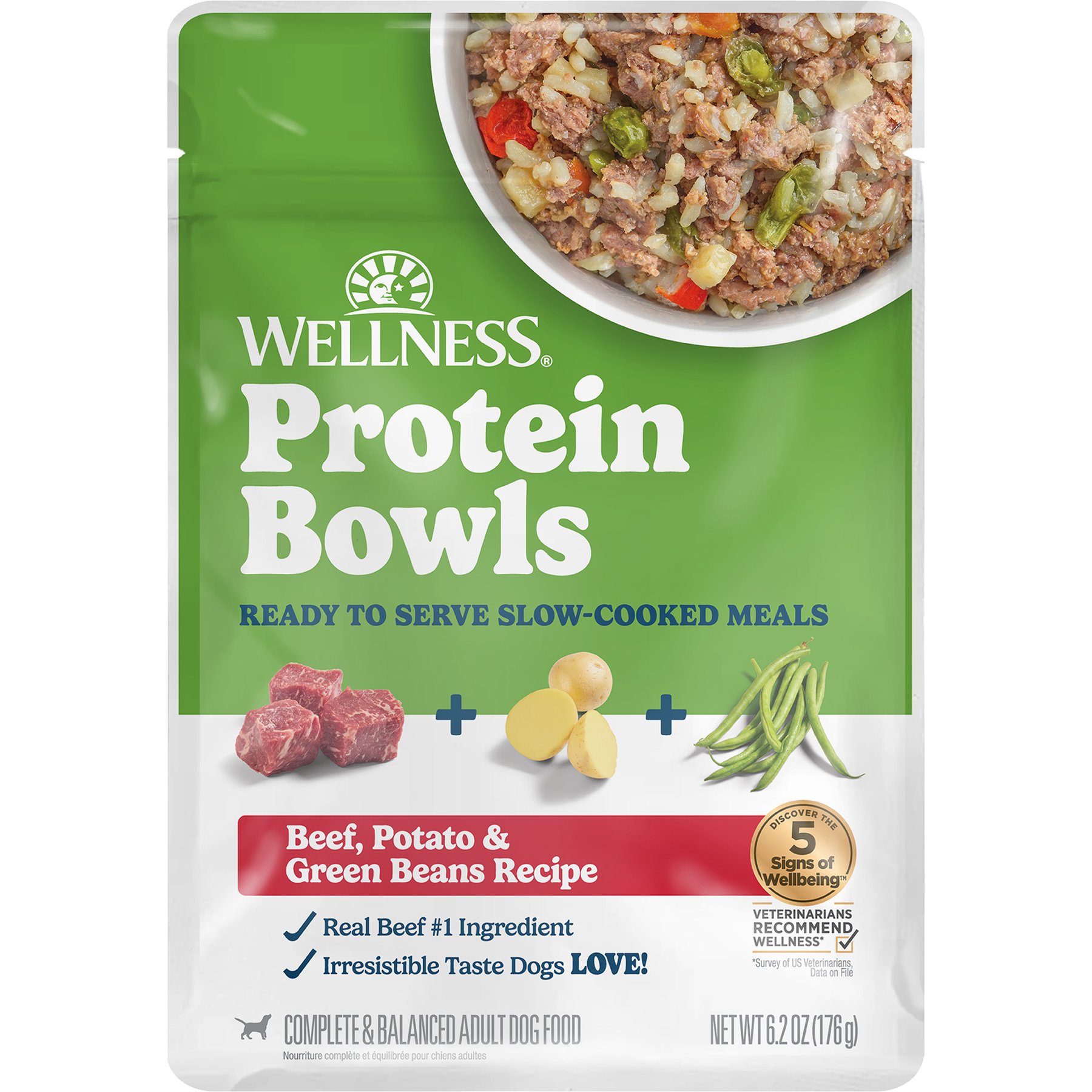 Wellness Protein Bowls Adult Wholesome Grains Beef, Potato & Green Beans Fresh Alternative Dog Food, 6.2-oz pouch, 6.2-oz pouch