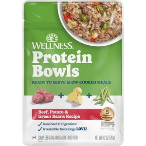 Wellness Protein Bowls Adult Wholesome Grains Beef, Potato & Green Beans Fresh Alternative Dog Food, 6.2-oz pouch