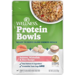 Wellness Protein Bowls Adult Wholesome Grains Salmon, Whitefish & Rice Fresh Alternative Dog Food, 6.2-oz pouch