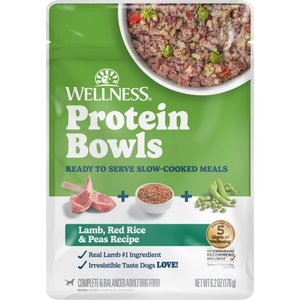 Wellness Protein Bowls Adult Wholesome Grains Lamb, Red Rice & Peas Fresh Alternative Dog Food, 6.2-oz pouch