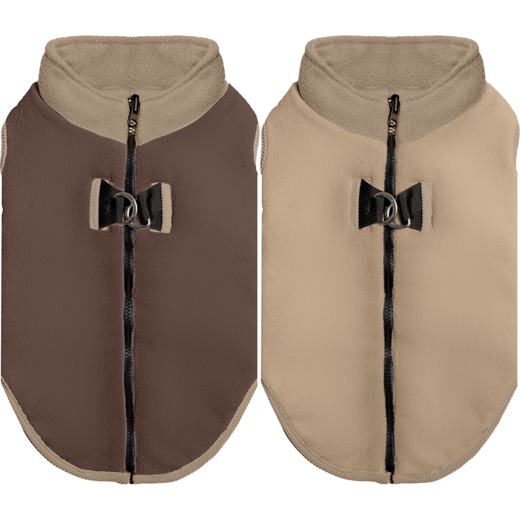 Gooby Fleece Reversible Zip Up Dog Vest, Toasted Almond, Small