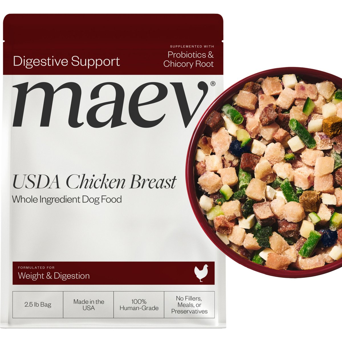 Maev Weight & Digestion Human-Grade Raw Frozen Chicken Dog Food, 2.5-lb bag