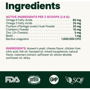 VetriScience Veterinary Strength Hairball Control Chicken & Cheese Flavored Powder Omega-3 Hairball Supplement for Cats, 6-oz can, 60 scoops