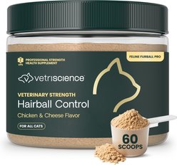 VetriScience Veterinary Strength Hairball Control Chicken & Cheese Flavored Powder Omega-3 Hairball Supplement for Cats, 6-oz can, 60 scoops