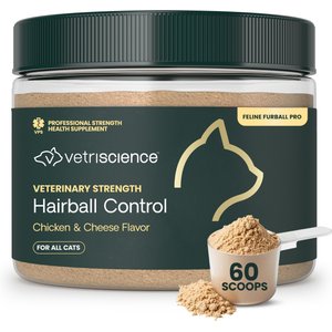 VetriScience Veterinary Strength Hairball Control Chicken & Cheese Flavored Powder Omega-3 Hairball Supplement for Cats, 6-oz can, 60 scoops