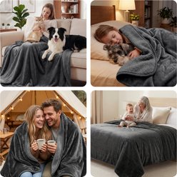 LOOBANI Reversible Flannel Sherpa Fleece Love Waterproof & Leakproof Soft Queen Dog Blanket, Grey, 80 x 80-in slide 2 of 7