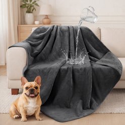 LOOBANI Reversible Flannel Sherpa Fleece Love Waterproof & Leakproof Soft Queen Dog Blanket, Grey, 80 x 80-in slide 1 of 7