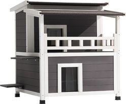 Bencmate Insulated 2-Story Wooden Outdoor Cat House, Grey