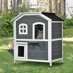 Bencmate 2-Story Weatherproof Wooden Outdoor Cat House with Escape Door, Grey slide 2 of 8
