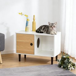 Bencmate 2-in-1 Multi Functional Wooden Modern Cat House with Hidden Litter Cabinet, White
