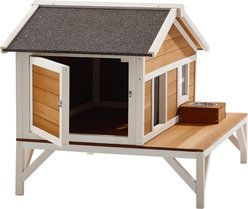 Bencmate Insulated Wooden Outdoor Cat House with Elevated Shelter, Brown slide 2 of 8
