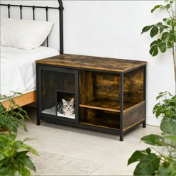 Bencmate Industrial Wooden Modern Cat House with Open Compartments, Brown