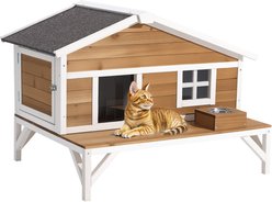Bencmate Insulated Wooden Outdoor Cat House with Elevated Shelter, Brown