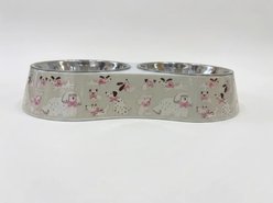Spike & Stella Double Melamine Assorted Dogs Dog Bowls, Beige, Large: 2-cup