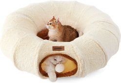 ZOMISIA Peekaboo Pet Cave Play Tunnel Removable-Cover Cat Bed, Beige