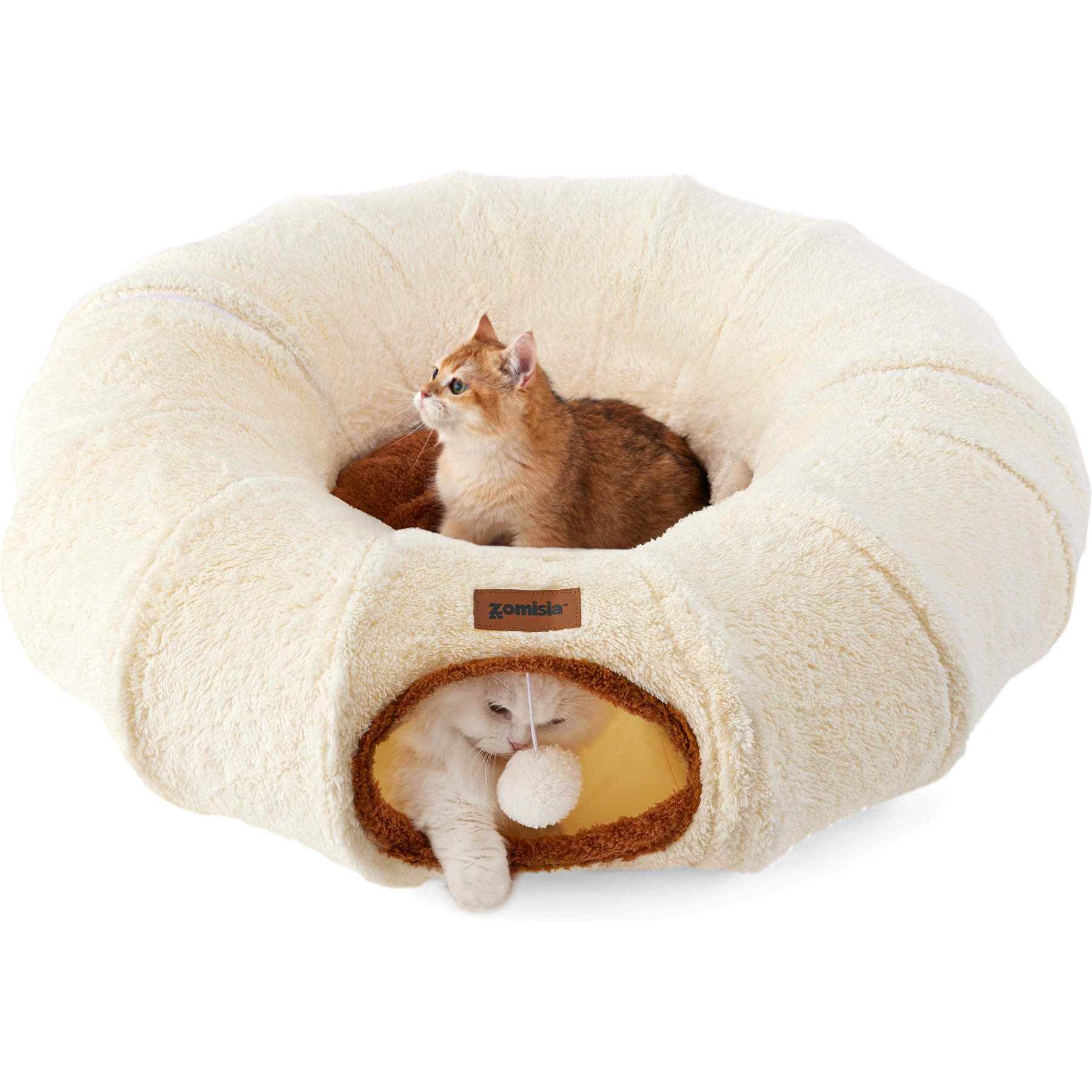 ZOMISIA Peekaboo Pet Cave Play Tunnel Removable-Cover Cat Bed, Beige