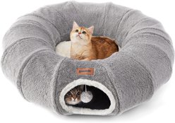 ZOMISIA Peekaboo Pet Cave Play Tunnel Removable-Cover Cat Bed, Grey