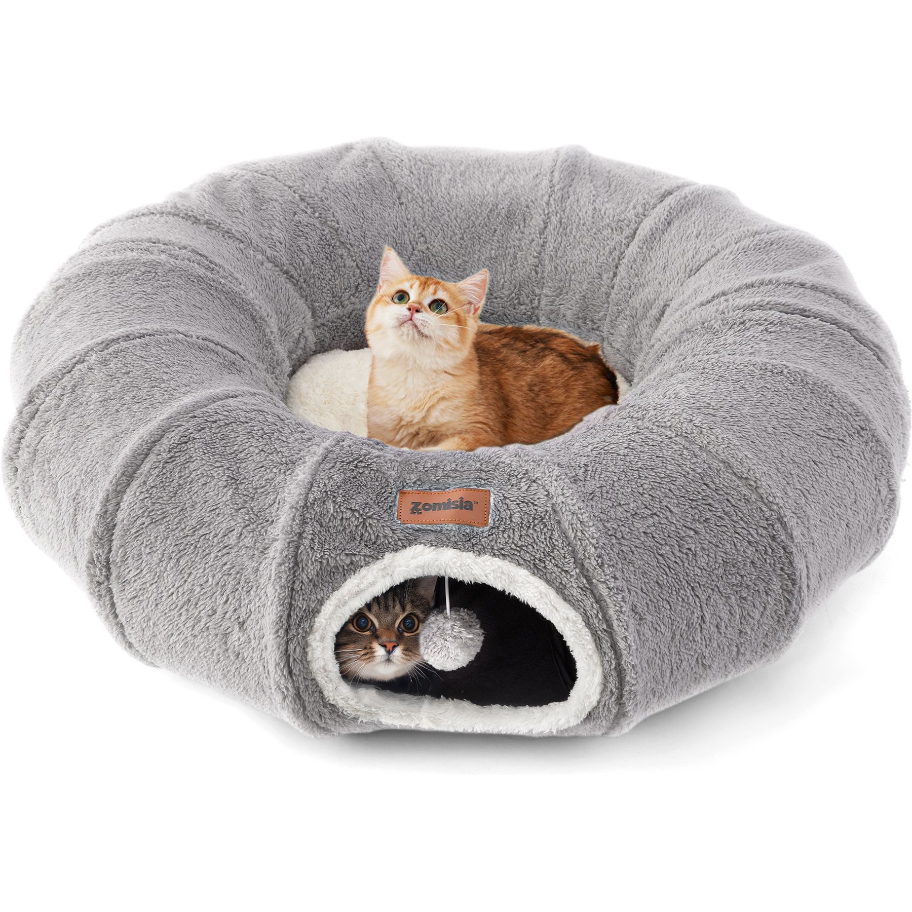 ZOMISIA Peekaboo Pet Cave Play Tunnel Removable-Cover Cat Bed, Grey