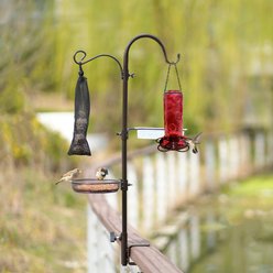 MIXXIDEA Multi Premium Deck Pole Bath Station Planter Hanging Hook Wild Bird Feeder Accessory Kit, Black, 16.9 x 32.3-in