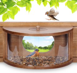 MIXXIDEA Window Inside House 180 Degree Clear View Durable Wood Safe Wild Bird Feeder, Brown, 22.83 x 9.05 x 9.05-in