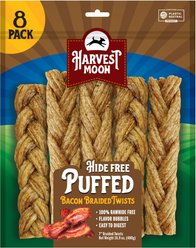 Harvest Moon Rawhide-Free Puffed Bacon Flavored Soft & Chewy Dog Twists, 8 count