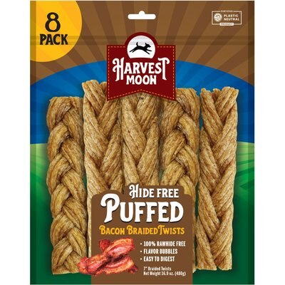 Harvest Moon Harvest Moon Rawhide-Free Puffed Bacon Flavored Soft & Chewy Dog Twists, 8 count