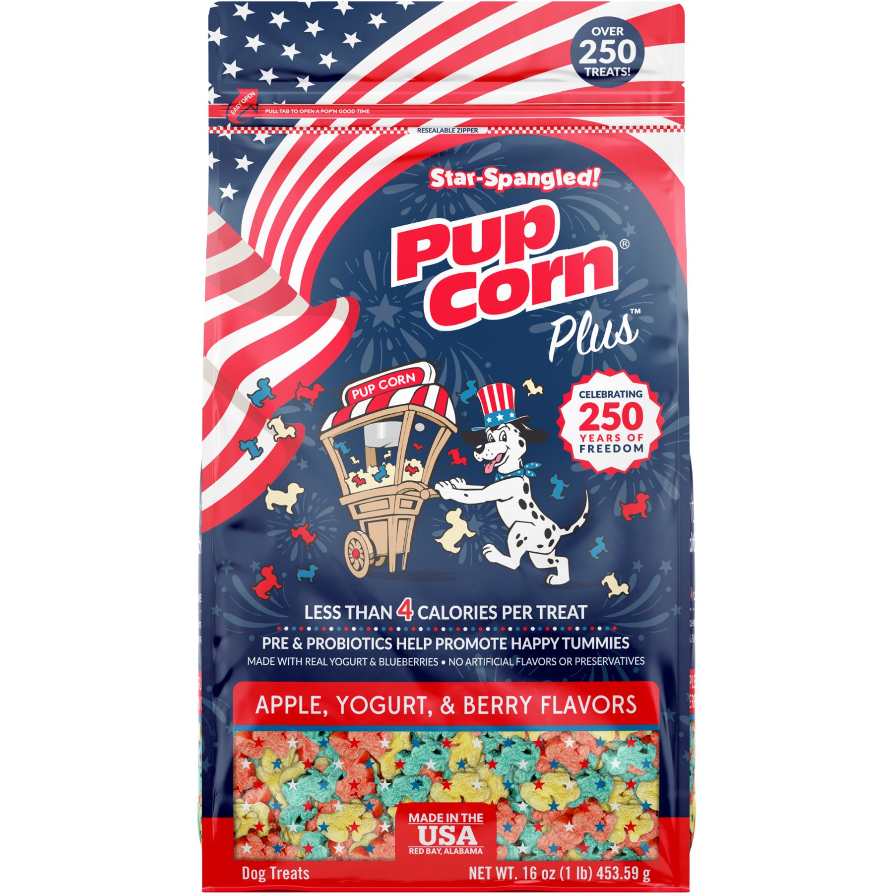 PupCorn Plus Star Spangled Limited Edition Low Fat Apple Crunchy Dog Treats, 16-oz bag