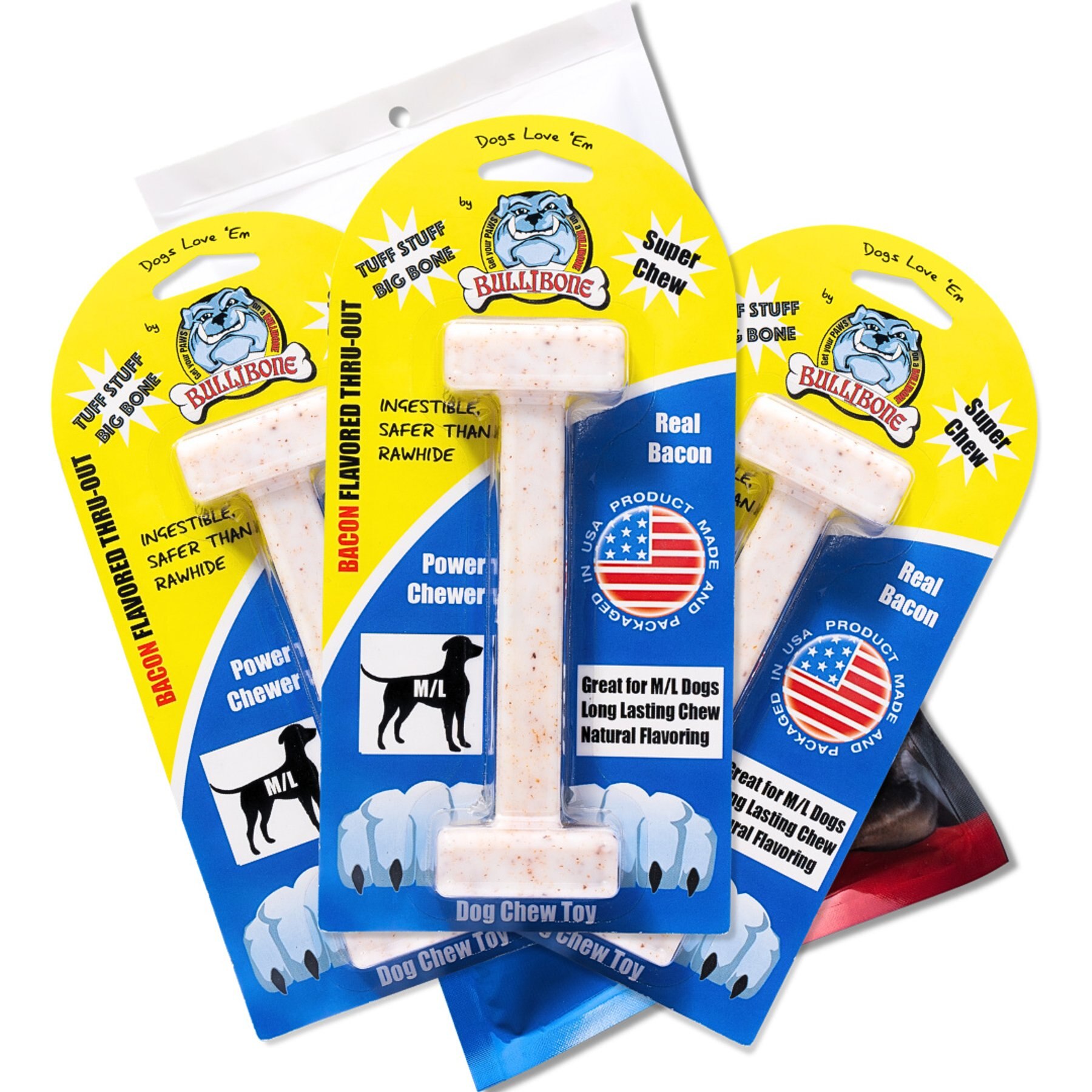 BulliBone Tuff Stuff Dental Dog Chew Toy, Brown, Large, 3 count